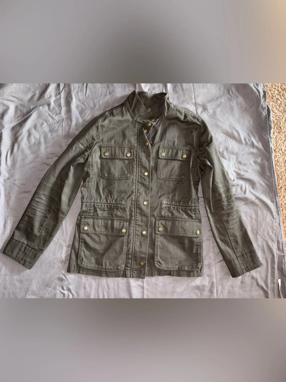 J Crew Jacket Women's Size S Downtown Field Waxed Cotton Army Green Coat Jacket